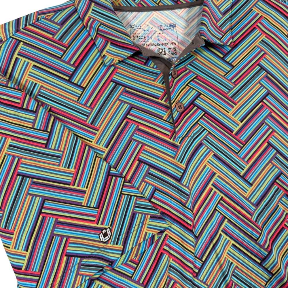 IBKUL Men's XL Polo Shirt Colorful Geometric Print Golf Athletic